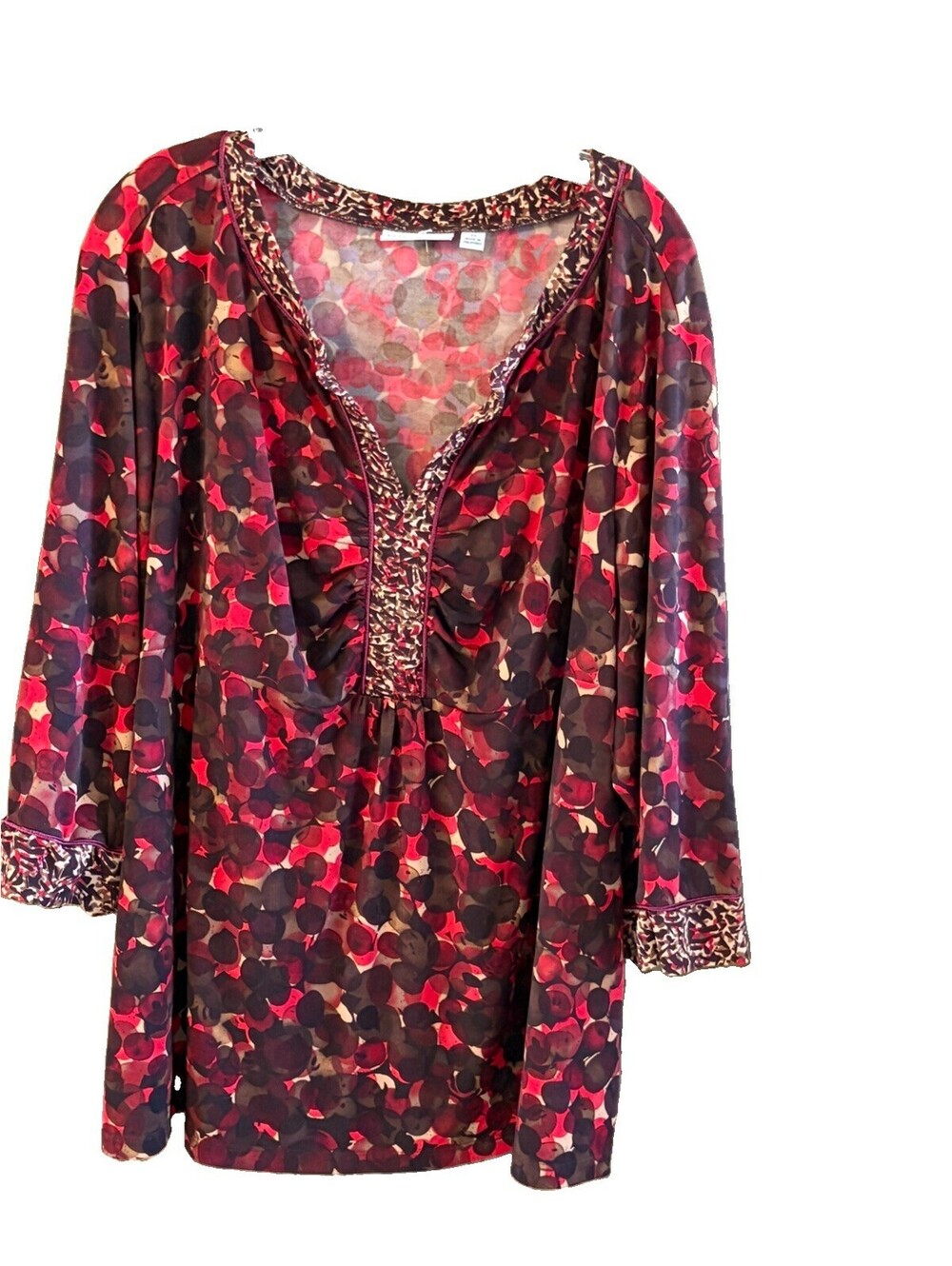 Susan Graver 3X Multi Color Blouse With Contrasting Trim Polyester/Spandex